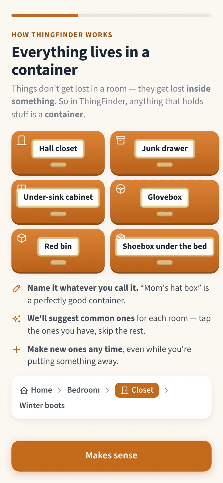 Onboarding explains containers